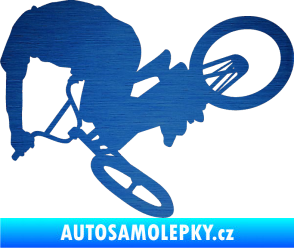 Samolepka Biker 001 levá škrábaný kov modrý