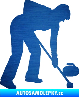 Samolepka Curling 002 pravá škrábaný kov modrý