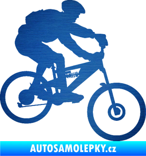 Samolepka Cyklista 009 pravá horské kolo škrábaný kov modrý