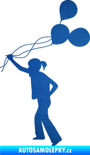 Samolepka Děti silueta 006 levá holka s balónky škrábaný kov modrý