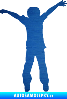 Samolepka Děti silueta 008 pravá kluk skáče škrábaný kov modrý