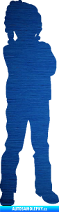 Samolepka Děti silueta 009 pravá holčička škrábaný kov modrý