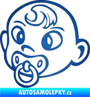 Samolepka Dítě v autě 004 levá miminko s dudlíkem hlavička škrábaný kov modrý