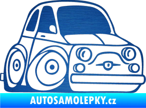 Samolepka Fiat 500 karikatura pravá škrábaný kov modrý