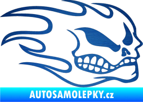 Samolepka Head - lebka- pravá škrábaný kov modrý