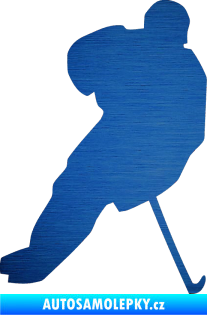 Samolepka Hokejista 003 pravá škrábaný kov modrý
