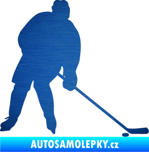 Samolepka Hokejista 005 pravá škrábaný kov modrý