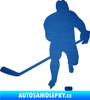 Samolepka Hokejista 008 levá škrábaný kov modrý