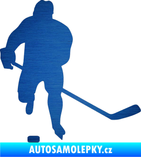 Samolepka Hokejista 008 pravá škrábaný kov modrý