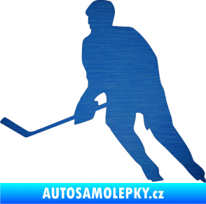 Samolepka Hokejista 013 levá škrábaný kov modrý