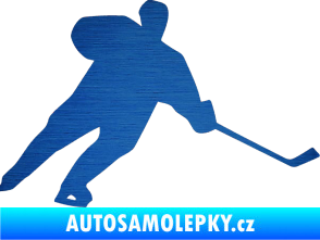 Samolepka Hokejista 014 pravá škrábaný kov modrý