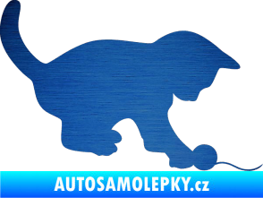 Samolepka Kočka 002 pravá škrábaný kov modrý
