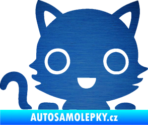Samolepka Kočka 014 levá kočka v autě škrábaný kov modrý