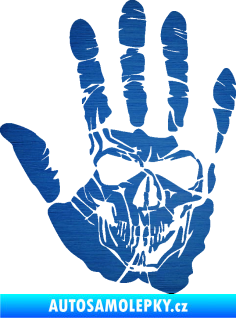 Samolepka Lebka 032 levá otisk dlaně škrábaný kov modrý
