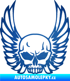 Samolepka Lebka 061 pravá s křídly škrábaný kov modrý