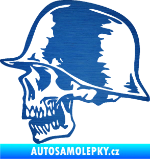 Samolepka Lebka s helmou levá škrábaný kov modrý