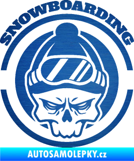 Samolepka Lebka snowboarding škrábaný kov modrý