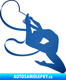 Samolepka Moderní gymnastika 001 pravá gymnastka se stuhou škrábaný kov modrý