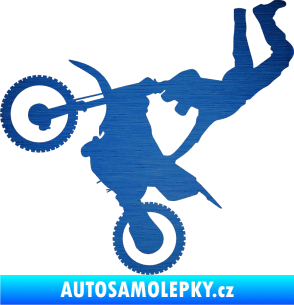 Samolepka Motorka 008 levá motokros freestyle škrábaný kov modrý