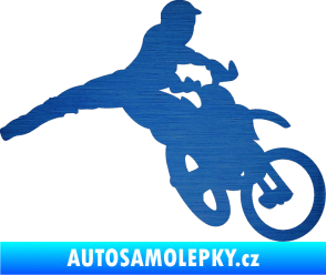 Samolepka Motorka 030 pravá motokros škrábaný kov modrý