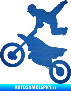 Samolepka Motorka 036 levá  motokros freestyle škrábaný kov modrý