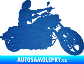Samolepka Motorka 050 pravá škrábaný kov modrý