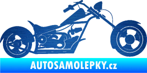 Samolepka Motorka chopper 001 pravá škrábaný kov modrý