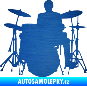 Samolepka Music 009 levá hráč na bicí škrábaný kov modrý