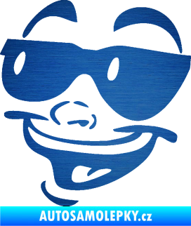 Samolepka Obličej 005 levá veselý s brýlemi škrábaný kov modrý