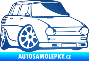 Samolepka Škoda 100 karikatura pravá škrábaný kov modrý