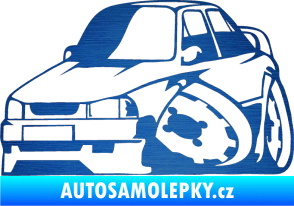 Samolepka Škoda 130 karikatura levá škrábaný kov modrý