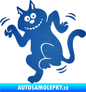 Samolepka Veselá kočka levá škrábaný kov modrý