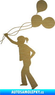 Samolepka Děti silueta 006 levá holka s balónky škrábaný kov zlatý