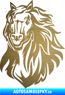 Samolepka Kůň 067 levá hlava s hřívou škrábaný kov zlatý