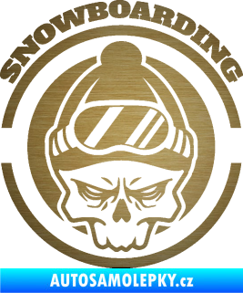 Samolepka Lebka snowboarding škrábaný kov zlatý