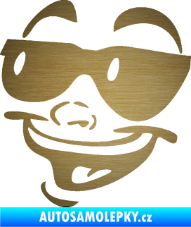 Samolepka Obličej 005 levá veselý s brýlemi škrábaný kov zlatý