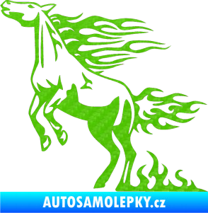 Samolepka Animal flames 001 levá kůň 3D karbon zelený kawasaki