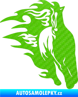 Samolepka Animal flames 007 pravá kůň 3D karbon zelený kawasaki
