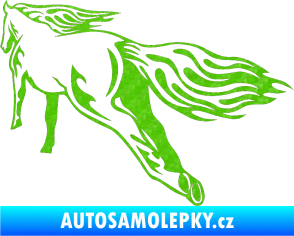 Samolepka Animal flames 009 levá kůň 3D karbon zelený kawasaki
