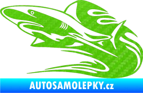 Samolepka Animal flames 037 levá žralok 3D karbon zelený kawasaki