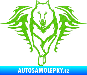 Samolepka Animal flames 039 levá  vlk 3D karbon zelený kawasaki