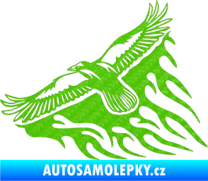 Samolepka Animal flames 091 levá letící orel 3D karbon zelený kawasaki