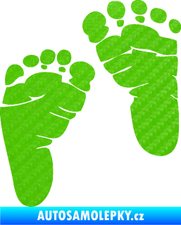 Samolepka Baby on board 005 pravá otisk chodidel 3D karbon zelený kawasaki