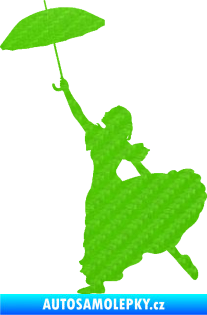 Samolepka Dáma s deštníkem 001 pravá 3D karbon zelený kawasaki