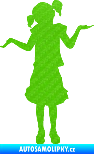Samolepka Děti silueta 001 levá holčička krčí rameny 3D karbon zelený kawasaki