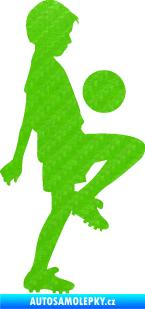Samolepka Děti silueta 005 pravá kluk fotbalista 3D karbon zelený kawasaki