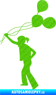 Samolepka Děti silueta 006 levá holka s balónky 3D karbon zelený kawasaki