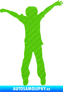 Samolepka Děti silueta 008 pravá kluk skáče 3D karbon zelený kawasaki