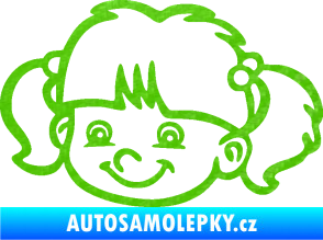 Samolepka Dítě v autě 035 levá holka hlavička 3D karbon zelený kawasaki