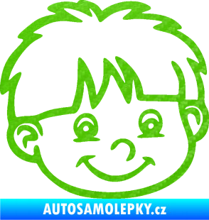 Samolepka Dítě v autě 036 pravá chlapec hlavička 3D karbon zelený kawasaki